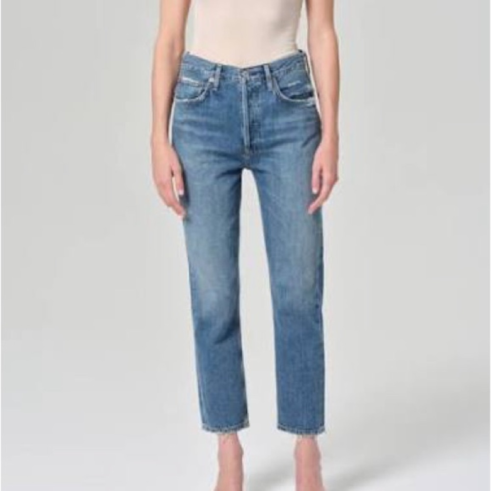 AGOLDE Riley High Rise Straight Crop Distressed Jeans 31 Frequency